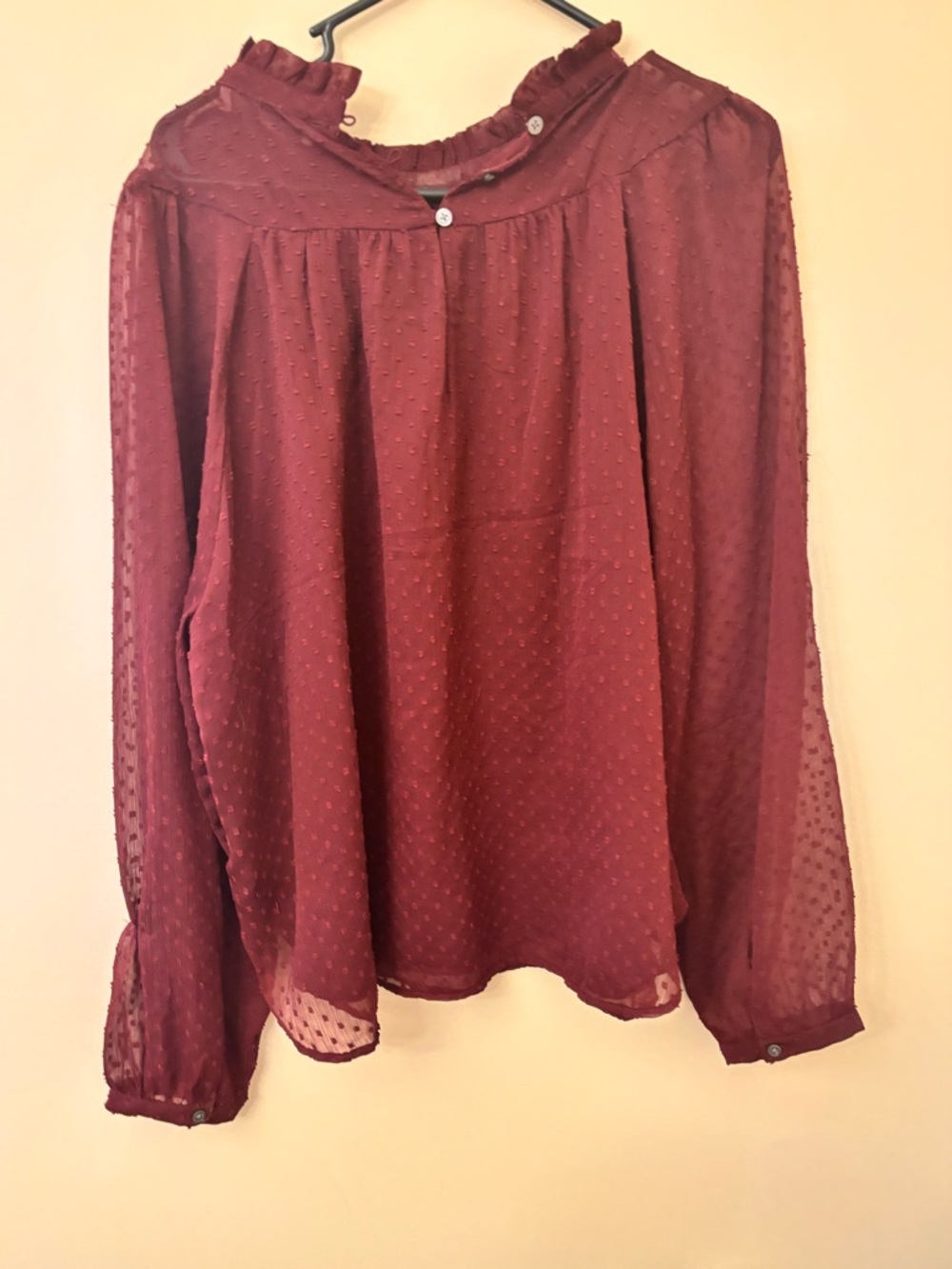 LOFT Burgundy Swiss Dot Pleated Yoke Blouse - Picture 2 of 2